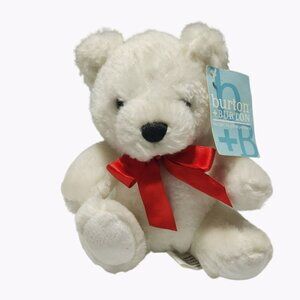 Burton & Burton White Teddy Bear 6 inch Red Bow Plush Stuffed Animal Toy